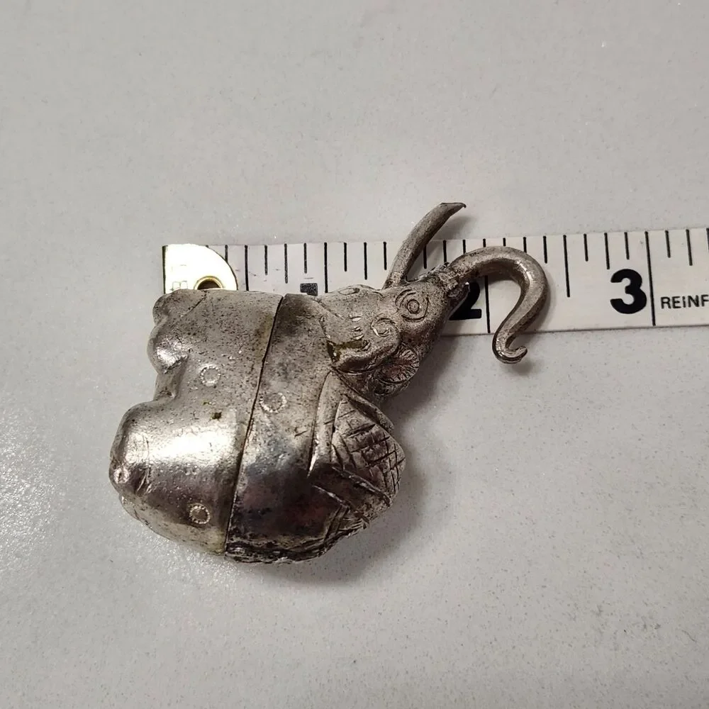 Cambodian Silver Tone Elephant Betel Nut Box Trinket Container Mid-Century